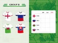 European soccer group b, flag design football icons and jerseys