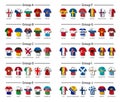 European soccer tournament qualifying draw 2020 . Group of international teams . Football jersey with waving country flag pattern