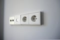 European socket and internet outlet installed on the wall Royalty Free Stock Photo