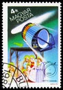 European Space Agency Giotto and the Three Magi, Halley`s Comet serie, circa 1986 Royalty Free Stock Photo
