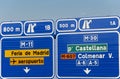 European spanish information road highway signpost in blue tone