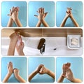 Step-by-step instructions of hygienic hand washing with soap. Royalty Free Stock Photo