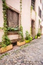 European street and architecture with cobblestones Royalty Free Stock Photo