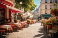 European Street Cafe: A Vibrant Marketplace in Warm Sunlight