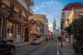 European Street With Old, Modern Buildings And Stone Pavemant In Batumi. Georgian Architecture Landmark.