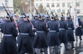 Soldiers of Castle guard are marching on military parade Royalty Free Stock Photo