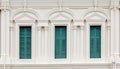 European Style Window with green shutters