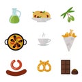 European tasty food cuisine dinner food showing delicious elements flat vector illustration.