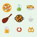 European tasty food cuisine dinner food showing delicious elements flat vector illustration.