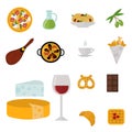 European tasty food cuisine dinner food showing delicious elements flat vector illustration.