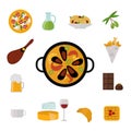 European tasty food cuisine dinner food showing delicious elements flat vector illustration.