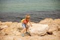 European tourist family with children, visiting Tel Aviv, Israel, enjoying day walk Royalty Free Stock Photo