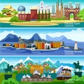 European Touristic Banners Set Royalty Free Stock Photo