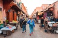 European tourists shopping in Marrakesh Medina, Morocco