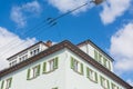 European Town House Shutters Windows Corner Perspective Architectural Shot Blue Sky Clouds Royalty Free Stock Photo