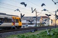 European train leaving the station