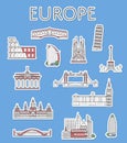 European traveling labels set in linear style