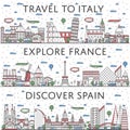 European traveling posters in linear style