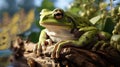 European tree frog (Hyla arborea) on a branch. Generative AI