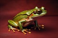 European tree frog, Hyla arborea isolated on solid colour background. ai generative