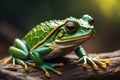 European tree frog, Hyla arborea on solid colour background. ai generative