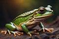 European tree frog, Hyla arborea on solid colour background. ai generative