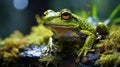 European tree frog (Hyla arborea) in rainforest. Generative AI