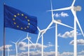 European Union alternative energy, wind energy industrial concept with windmills and flag industrial illustration - renewable