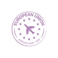 European union arrival ink stamp on passport.