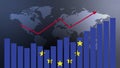 European Union bar chart graph with ups and downs, increasing values, concept of economic recovery and business improving,