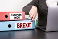 European Union and Brexit concept. Two binders on desk in the office Royalty Free Stock Photo