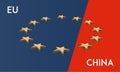 European Union and China flag merged into one, vector