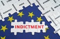 The EU flag has city name puzzles and puzzles with the words - Indictment