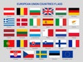 European Union countries flags. Europe travel states, EU member country flag vector set Royalty Free Stock Photo