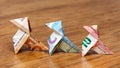 European Union currency : origami birds made of 10, 20 and 50 euro bank notes