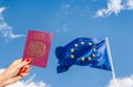UK passport and EU flag - Brexit theme