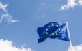 European Union EU flag against a blue sky. Soon there will be one less star since the UK voted to leave the EU in 2016, Royalty Free Stock Photo