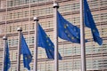 European Union EU flags waving in front of the European Commission building Royalty Free Stock Photo