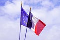 European Union eu and France flag waving in the wind against white cloudy blue sky together in blue white red color Royalty Free Stock Photo