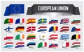 European Union . EU and membership . Association of 28 countries . Floating paper flag design on Europe map background . Vector Royalty Free Stock Photo