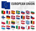 European Union . EU . Waving zig zag ribbon flag design . Europe map on background . Element vector Royalty Free Stock Photo