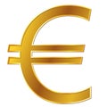 European Union Euro EUR currency gold sign front view isolated on white background. Currency by the European Central Bank