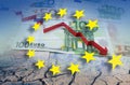 European union, financial crisis in red arrow Royalty Free Stock Photo