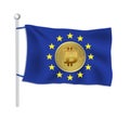 European union flag with Bitcoin gold coin, white background Royalty Free Stock Photo