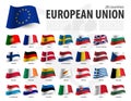 European union flag  EU  and membership on europe map background . Waving flag design . Vector Royalty Free Stock Photo