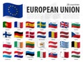 European union flag  EU  and membership on europe map background . Waving flag design . Vector Royalty Free Stock Photo