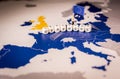 European union flag and graphene word over a map of europe