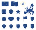 European Union flag icons set, symbols of EU flag Royalty Free Stock Photo