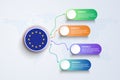 European Union Flag with Infographic Design isolated on Dot World map Royalty Free Stock Photo