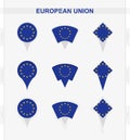 European Union flag, set of location pin icons of European Union flag Royalty Free Stock Photo